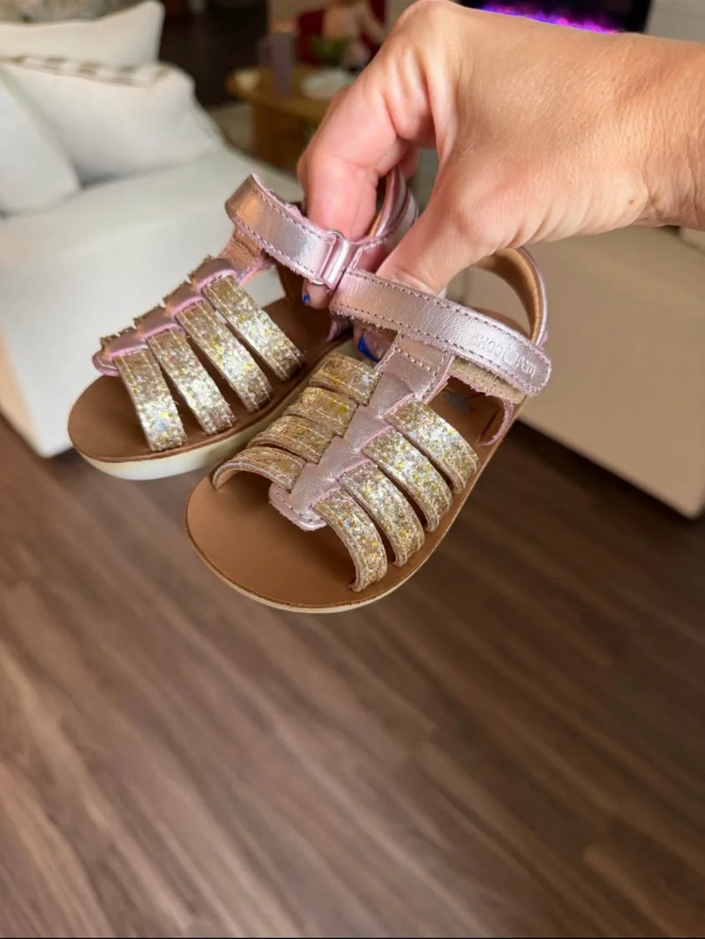 Girls Pink Glitter Strap Sandals - Kids